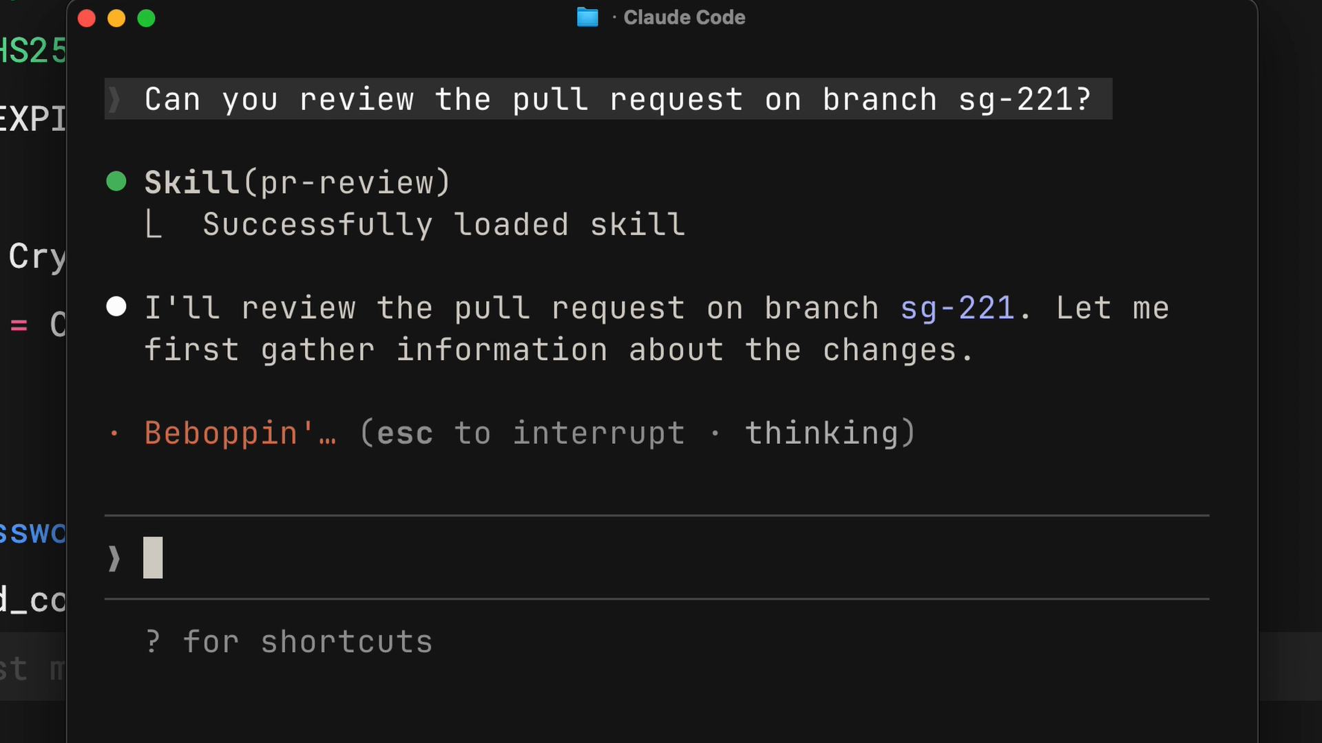 Claude Code が pr-review Skill を自動でロードする様子