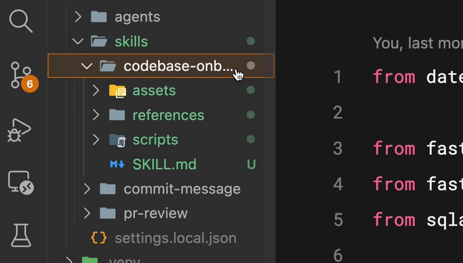 codebase-onboarding skill のディレクトリツリー（assets/・references/・scripts/・SKILL.md）